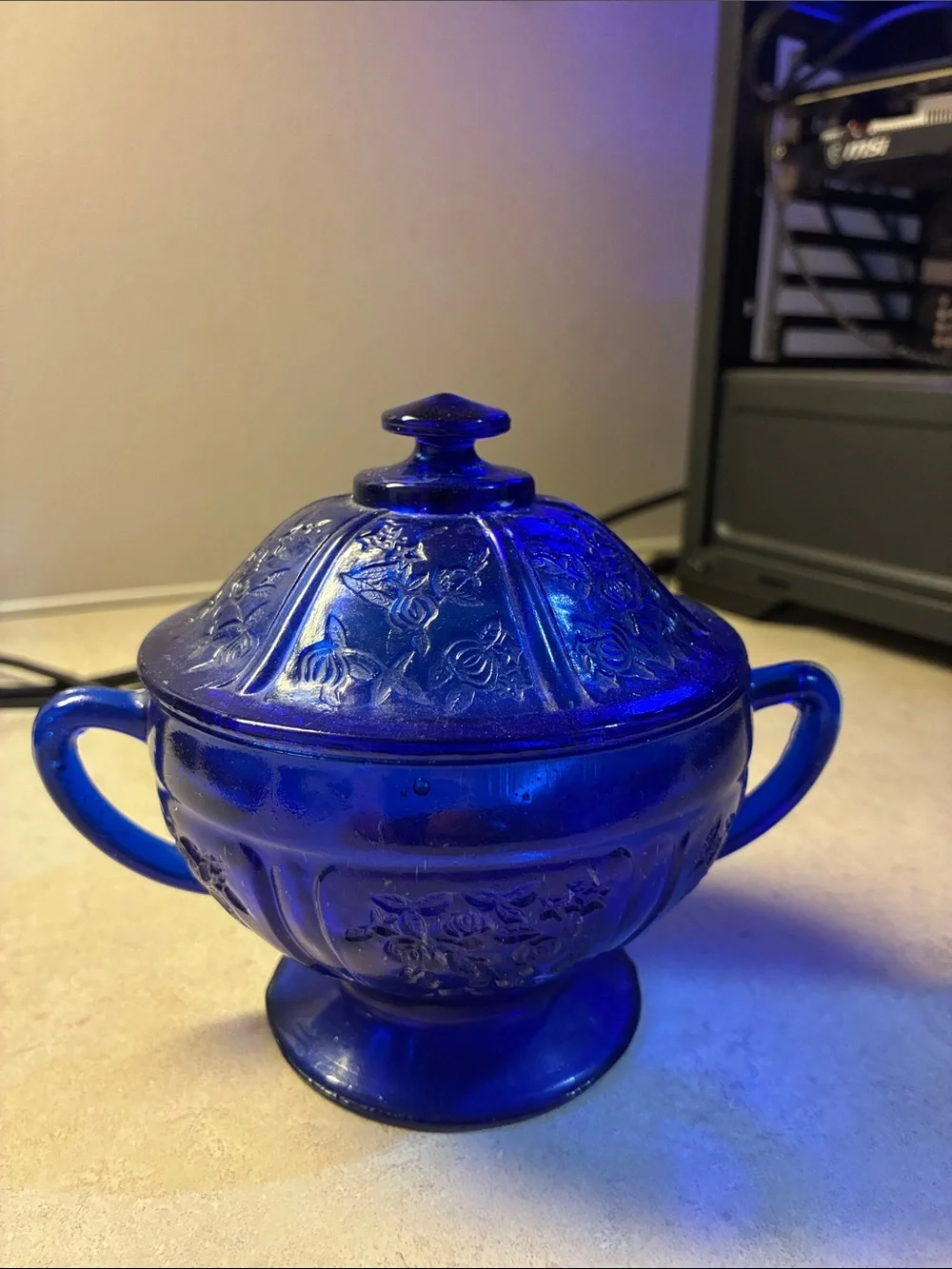 Cobalt Blue Glass Sugar and Creamer Set - Classic Decorative Serving